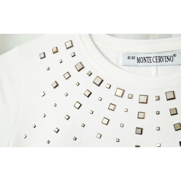 NEW MONTE CERVINO White High Low Cut-out Mirrored Dress | Size M - Picture 3 of 8